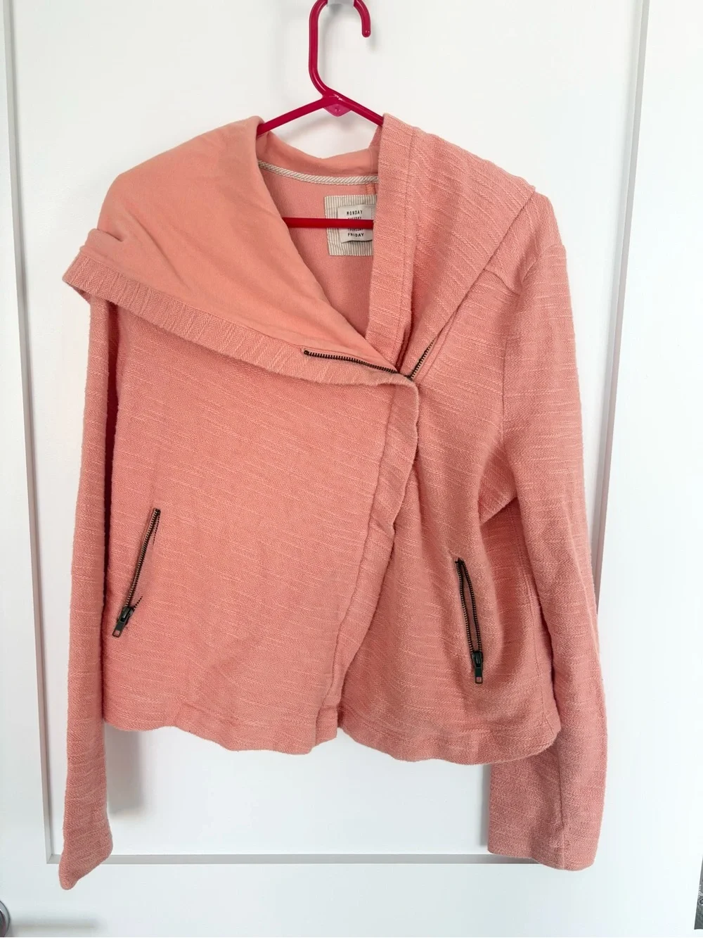 Anthropologie Saturday Sunday Asymmetrical Zip Hoodie Jacket Coral Large